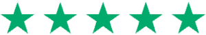 Fem grønne stjerner som symbol på 5-stjernede anmeldelser af hypnose angst hos Bisling Motivationsterapi.